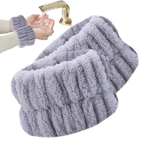 2 Stück Gesichtswaschbänder - Flufy Handtuch, elastische Haarbänder | 9 x 6 x 1,5 cm Korallen Fleece Spa Armbänder saugfähig zum Waschen des Gesichts, wiederverwendbare Armbänder Armbänder von Generic