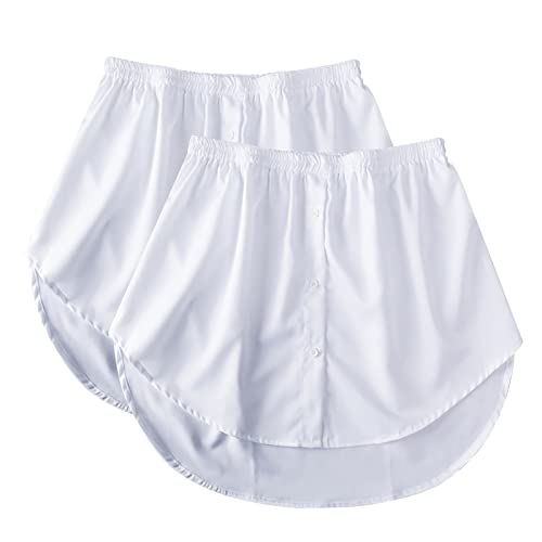 2 Stück Hemdverlängerung Damen Minirock Blusenrock Petticoat Extender Hemd Verlängerung Layering Top Mini-Unterrock Saum Röckchen Blusen Verlängerung Damen (2PCS White, M) von Generic