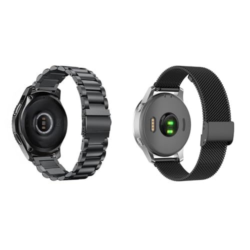 2 Stück Metall Armbänder Kompatibel mit Garmin Vivomove 3S Armband für Damen Herren, Mesh Edelstahl Ersatzarmband & Solide Metall Uhrenarmband für Garmin Vivomove 3S, Schwarz von Generic