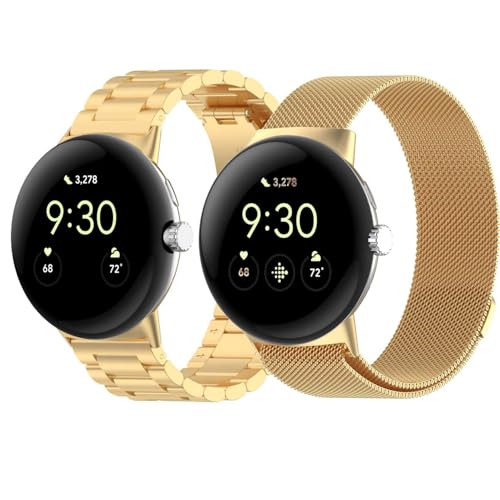 2 Stück Metall Armband Kompatibel mit Google Pixel Watch 4 45mm Armband, Metall Solide/Mesh Edelstahl Ersatzband Uhrenarmband für Google Pixel Watch 4 45mm Smartwatch, Damen Herren (Gold) von Generic