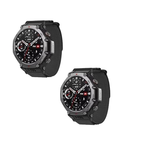 2 Stück Nylon Armband Kompatibel mit Amazfit T-REX 3, Nylonärmband mit Klettverschluss Arbeitskleidung Stil, Weiche Ersatz Loop Sportarmband für Outdoor Bergsteiger Damen Herren, B-2 Stück Schwarz von Generic