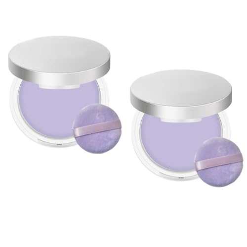 2 Stück Oil Control Setting Powder Make Up, Lavendel Kompaktpuder mit Make Up Schwamm, Lavender Gesichtspuder mit Puderquaste für Damen Mädchen, Matte Puder Makeup Mit Powder Puff von Generic