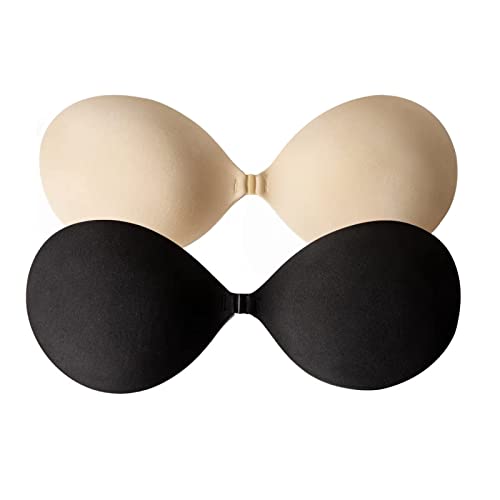 2 Stück Rückenfreier BH Klebe BH Push Up Trägerloser BH Damen,Selbstklebend Silikon Rückenfrei BH,Bequem ohne Bügel Wiederverwendbare BH,Unsichtbarer Klebe BH für Abendkleid Hochzeits (Schwarz, C) von Generic