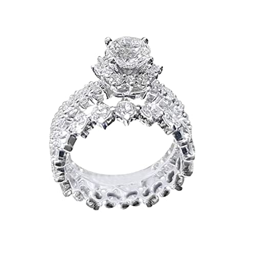 2 Stück Silber Versprechen Ringe zartes Design Set Diamant Fashion Ring Light Luxus Hochwertiger Ring Niedlicher Schmuck, silber, 9 von Generic