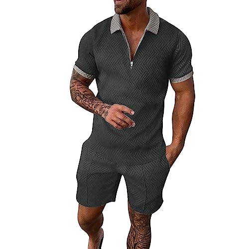 2 Stück Trainingsanzug Herren Sommer Kurze Sets Outfits Kurzarm Poloshirt und Shorts Set Casual Zweiteiler Sportanzug Revers Hemd mit Reißverschluss Männer 2-Teiler Urlaub-Hemd Strand-Hemd Anzug von Generic