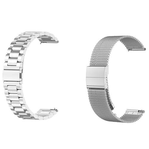 2 Stück Uhrenarmband Kompatibel mit Samsung Galaxy Watch 6 44mm 40mm Armband Metall, 20mm Solide Edelstahl Ersatzarmband Metall Mesh Armbänder für Frauen Männer (Silber) von Generic