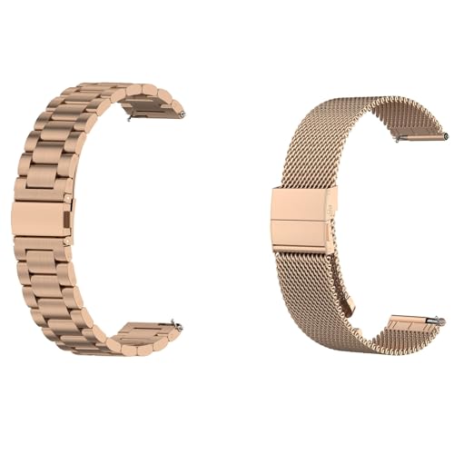 2 Stück Uhrenarmband Kompatibel mit Ticwatch 2 Armband Metall, 20mm Solide Edelstahl Ersatzarmband Metall Mesh Armbänder für Frauen Männer (Roségold) von Generic