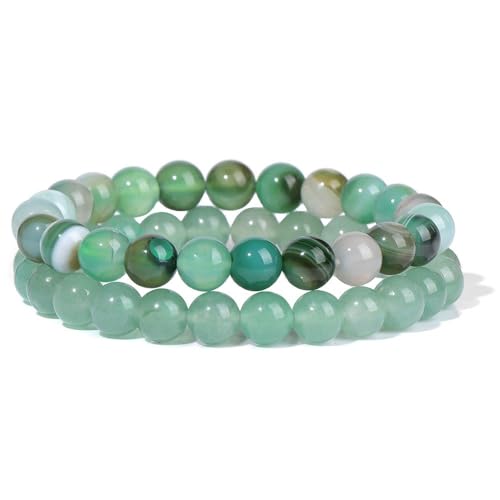 2 Stücke Bunte Naturstein Perlenarmband Set 8mm Türkis Amethysten Quartzs Edelstein Stretch Armreif Schmuck Geschenk(19cm,26) von Generic