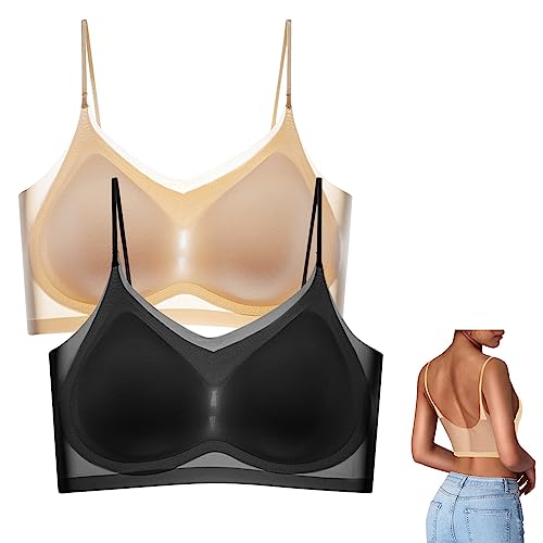 2 Stücke Ultradünner Sommer-Komfort-BH aus Eisseide in Übergröße,Ultradünner Eisseiden BH,Ice Silk Air Bra,Atmungsaktiver und Leichter,Nahtloser BH (Schwarz+beige, XXL) von Generic