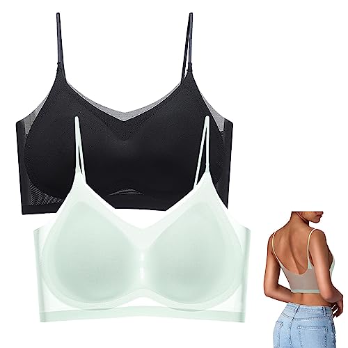 2 Stücke Ultradünner Sommer-Komfort-BH aus Eisseide in Übergröße Ultradünner Eisseiden BH Ice Silk Air Bra mit herausnehmbarem Polster,Atmungsaktiver und Leichter Nahtloser BH für Schlafen Yoga von Generic