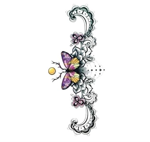 2 Stücke Wasserdicht Temporäre Tätowierung Aufkleber Blume Rose Flash Schmetterling Spitze Dame Körperkunst Arm Tattoo(Purple) von Generic