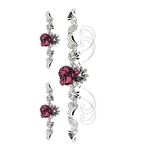 2 Stücke Wasserdicht Temporäre Tätowierung Aufkleber Blume Rose Flash Schmetterling Spitze Dame Körperkunst Arm Tattoo(Red blue) von Generic