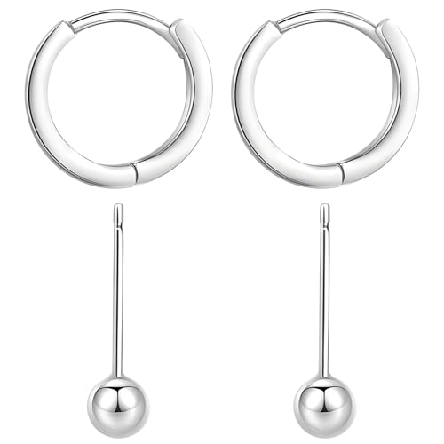 2 in 1 Silber Heilung Ohrringe Set für Frauen Ohrstecker & Creolen Combo Hypoallergen für empfindliche Ohren Ideal für Schlaf und tägliches Tragen Silber Kein Edelstein von Generic