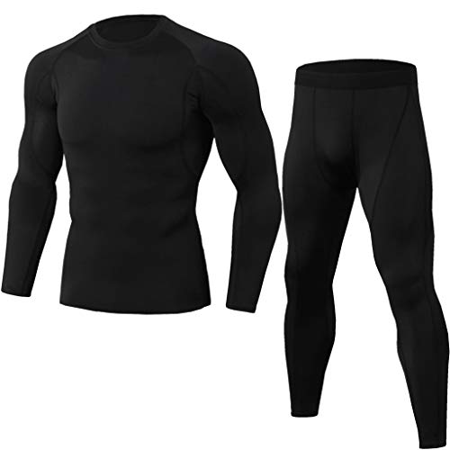 2-teilig Herren Kompressionsanzug Set Slim fit Thermounterwäsche Patchwork Winter Langarm Shirt und Hose Funktionswäsche Schnelltrocknend Funktionsunterwäsche Jogginganzug Fitness Sportanzug von Generic