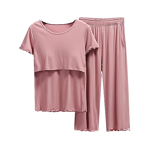 2-teiliges Damen-Pyjama-Set, Winter, Stillen, Shirt und Set, Baby-Umstands-Top, kurze Hose, Schwangerschaftsschlaf, postpartale Pyjama, Unterwäsche für Frauen, Wassermelone Red, 46 von Generic