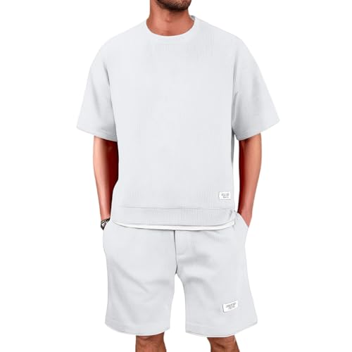 2-teiliges Herren Waffel Trainingsanzug Lässige kurzärmeliges T-Shirt mit Rundhalsausschnitt und Shorts Sets Sommer Freizeitanzug Männer Bequem Waffle Set Lässige Kurzarm und Shorts Zweiteiler 2-teiliges Herren Waffel Trainingsanzug Lässige kurzärmeliges T-Shirt mit Rundhalsausschnitt und Shorts Sets Sommer Freizeitanzug Männer Bequem Waffle Set Lässige Kurzarm und Shorts Zweiteiler von Generic