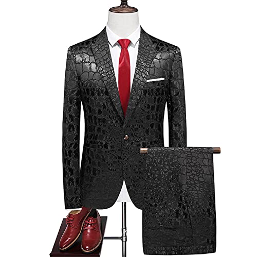 2-teiliges Set Herren Business Bankett Anzüge Britischer Stil Klassische Jacquard Blazer Gentleman Hochzeit Abschlussball Party Smoking Clothingg,Schwarz,Asian 3XL (EUR XL) von Generic