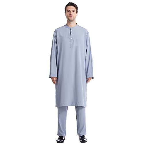 2-teiliges Set Herren Middle East Thobe mit Hosen - Männer Muslim Langarm Thobe Lose Kaftan Herren Muslim Arabisch Mittlerer Osten Rundhals Langarm Islamisch Anzug Herren Islamische Kostüm 2pcs/Set von Generic