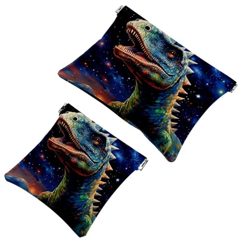 2 x Kosmetiktasche mit Sternen-Dinosaurier-Motiv für Geldbörsen, wasserdichte Make-up-Tasche, Kosmetiktasche, tragbar, kein Reißverschluss, Make-up-Tasche, Mehrfarbig 10, A：7.1x5.8in/18x14.8cm，B von Generic