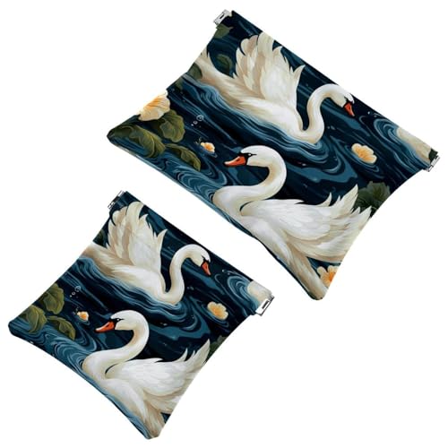 2 x Schrapnellbeutel für Geldbörse, Art Swan Flower-1618 wasserdichte Make-up-Tasche, tragbare Tasche für Damen, Geschenke, Mehrfarbig 06, A：7.1x5.8in/18x14.8cm，B:4.7x4.5in/12x11.5cm von Generic