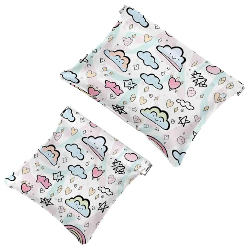 2 x Schrapnellbeutel für Geldbörse, Cartoon-Regenbogen, wasserdichte Make-up-Tasche, tragbare Tasche für Damen, Geschenke, Mehrfarbig 09, A：7.1x5.8in/18x14.8cm，B:4.7x4.5in/12x11.5cm von Generic