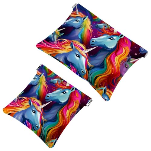 2 x Schrapnellbeutel für Geldbörse, Himmel-Regenbogen-Einhorn, wasserdichte Make-up-Tasche, tragbare Tasche für Damen, Geschenke, Mehrfarbig 06, A：7.1x5.8in/18x14.8cm，B:4.7x4.5in/12x11.5cm von Generic