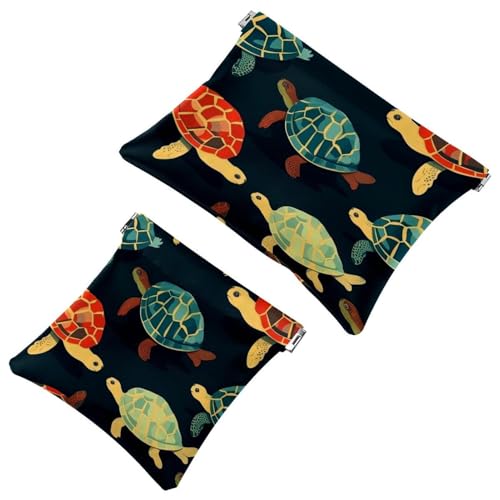 2 x Schrapnellbeutel für Geldbörse, Menschenmassen von Meeresschildkröten, wasserdichte Make-up-Tasche, tragbare Tasche für Frauen, Geschenke, Mehrfarbig 09, A：7.1x5.8in/18x14.8cm，B:4.7x4.5in von Generic