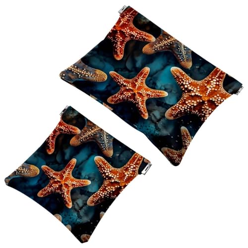 2 x Schrapnellbeutel für Geldbörse, Menschenmengen von Seestern, wasserdichte Make-up-Tasche, tragbare Tasche für Frauen, Geschenke, Mehrfarbig 06, A：7.1x5.8in/18x14.8cm，B:4.7x4.5in/12x11.5cm von Generic