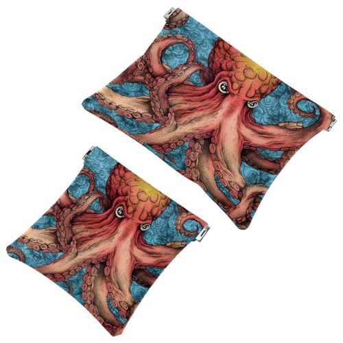 2 x Schrapnellbeutel für Geldbörse, Ocean Octopus-1090 wasserdichte Make-up-Tasche, tragbare Tasche für Damen, Geschenke, Mehrfarbig 07, A：7.1x5.8in/18x14.8cm，B:4.7x4.5in/12x11.5cm von Generic