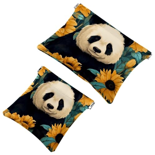 2 x Schrapnellbeutel für Geldbörse, Panda-Sonnenblumen-529, wasserdichte Make-up-Tasche, tragbare Tasche für Damen, Geschenke, Mehrfarbig 09, A：7.1x5.8in/18x14.8cm，B:4.7x4.5in/12x11.5cm von Generic
