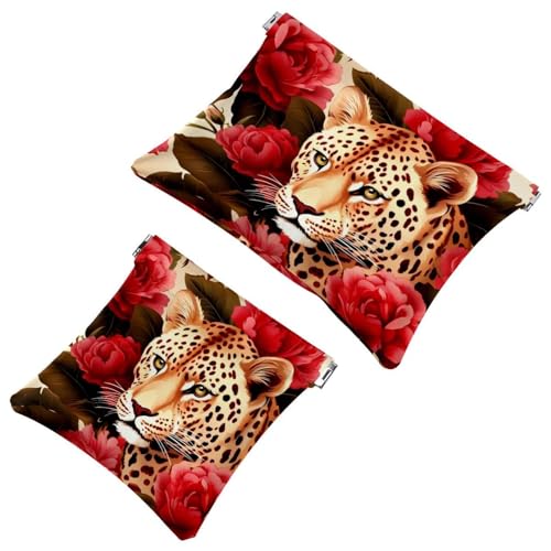 2 x Schrapnellbeutel für Geldbörse, Rosen-Leopard-1849, wasserdichte Make-up-Tasche, tragbare Tasche für Damen, Geschenke, Mehrfarbig 07, A：7.1x5.8in/18x14.8cm，B:4.7x4.5in/12x11.5cm von Generic