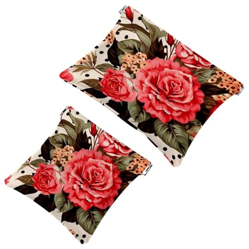 2 x Schrapnellbeutel für Geldbörse, Rosen-Leopard-1882, wasserdichte Make-up-Tasche, tragbare Tasche für Damen, Geschenke, Mehrfarbig 09, A：7.1x5.8in/18x14.8cm，B:4.7x4.5in/12x11.5cm von Generic