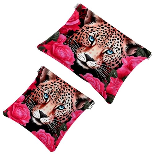 2 x Schrapnellbeutel für Geldbörse, Rosen-Leopard-1882, wasserdichte Make-up-Tasche, tragbare Tasche für Damen, Geschenke, Mehrfarbig 10, A：7.1x5.8in/18x14.8cm，B:4.7x4.5in/12x11.5cm von Generic