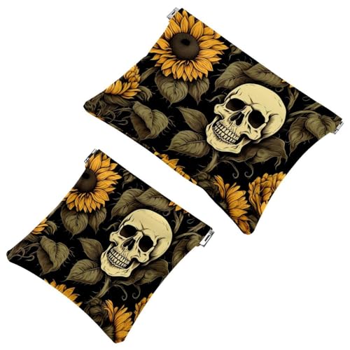 2 x Schrapnellbeutel für Geldbörse, Skelett-Sonnenblumen-1915, wasserdichte Make-up-Tasche, tragbare Tasche für Frauen, Geschenke, Mehrfarbig 02, A：7.1x5.8in/18x14.8cm，B:4.7x4.5in/12x11.5cm von Generic