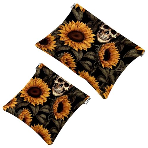 2 x Schrapnellbeutel für Geldbörse, Skelett-Sonnenblumen-1981, wasserdichte Make-up-Tasche, tragbare Tasche für Frauen, Geschenke, Mehrfarbig 02, A：7.1x5.8in/18x14.8cm，B:4.7x4.5in/12x11.5cm von Generic