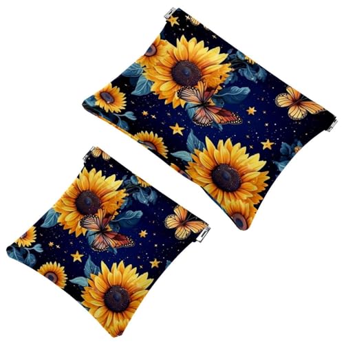 2 x Schrapnellbeutel für Geldbörse, Sonnenblumen-blauer Schmetterling, 694, wasserdichte Make-up-Tasche, tragbare Tasche für Damen, Geschenke, Mehrfarbig 07, A：7.1x5.8in/18x14.8cm，B:4.7x4.5in von Generic
