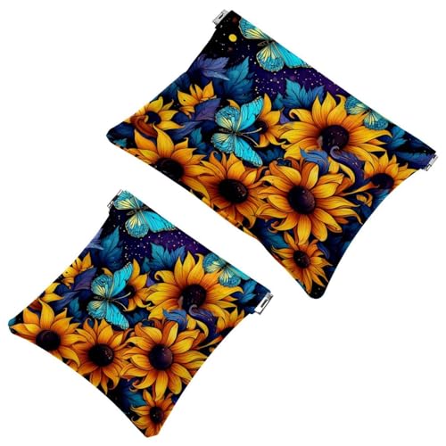 2 x Schrapnellbeutel für Geldbörse, Sonnenblumenkunst, Schmetterling, 760, wasserdichte Make-up-Tasche, tragbare Tasche für Frauen, Geschenke, Mehrfarbig 05, A：7.1x5.8in/18x14.8cm，B:4.7x4.5in von Generic