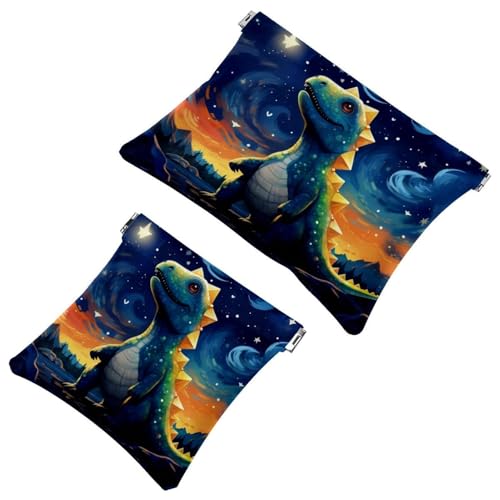 2 x Schrapnellbeutel für Geldbörse, Sternen-Dinosaurier-727, wasserdichte Make-up-Tasche, tragbare Tasche für Frauen, Geschenke, Mehrfarbig 02, A：7.1x5.8in/18x14.8cm，B:4.7x4.5in/12x11.5cm von Generic