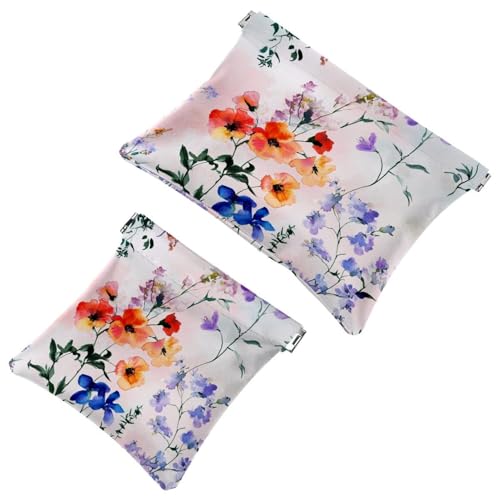 2 x Schrapnellbeutel für Geldbörse, bunte Kunstblumen, wasserdichte Make-up-Tasche, tragbare Tasche für Frauen, Geschenke, Mehrfarbig 05, A：7.1x5.8in/18x14.8cm，B:4.7x4.5in/12x11.5cm von Generic