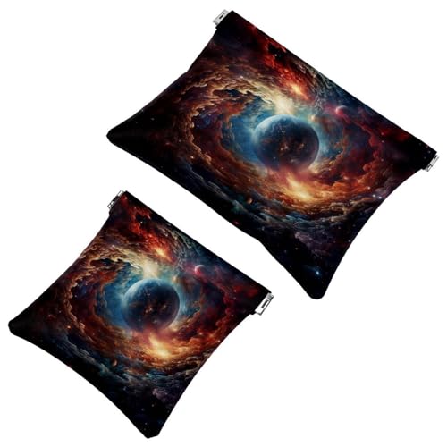 2 x Schrapnellbeutel für Geldbörse, buntes Galaxy-Space-727, wasserdichte Make-up-Tasche, tragbare Tasche für Damen, Geschenke, Mehrfarbig 09, A：7.1x5.8in/18x14.8cm，B:4.7x4.5in/12x11.5cm von Generic