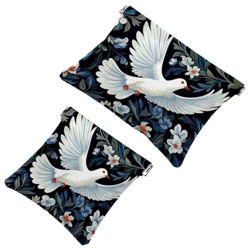 2 x Schrapnellbeutel für Geldbörse, die kleine weiße Taube in den Blumen, wasserdichte Make-up-Tasche, tragbare Tasche für Frauen, Geschenke, Mehrfarbig 04, A：7.1x5.8in/18x14.8cm，B:4.7x4.5in/12x11.5cm von Generic