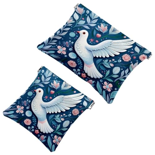 2 x Schrapnellbeutel für Geldbörse, die kleine weiße Taube in den Blumen, wasserdichte Make-up-Tasche, tragbare Tasche für Frauen, Geschenke, Multicolor 01, A：7.1x5.8in/18x14.8cm，B:4.7x4.5in/12x11.5cm von Generic