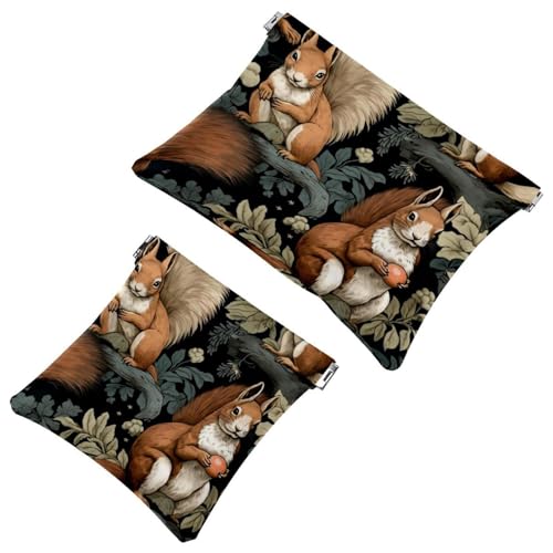 2 x Schrapnellbeutel für Geldbörse, drei Eichhörnchen auf einem Ast, wasserdichte Make-up-Tasche, tragbare Tasche für Frauen, Geschenke, Mehrfarbig 07, A：7.1x5.8in/18x14.8cm，B:4.7x4.5in/12x11.5cm von Generic