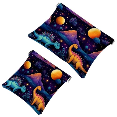 2 x Schrapnellbeutel für Geldbörse, farbiger Dinosaurier-793, wasserdichte Make-up-Tasche, tragbare Tasche für Damen, Geschenke, Mehrfarbig 10, A：7.1x5.8in/18x14.8cm，B:4.7x4.5in/12x11.5cm von Generic