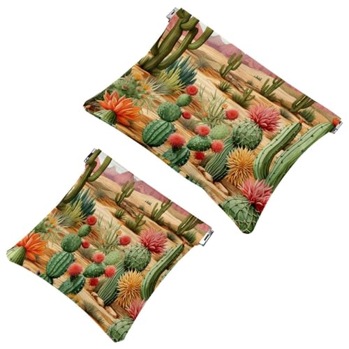 2 x Schrapnellbeutel für Geldbörse, farbiger Kaktus-34, wasserdichte Make-up-Tasche, tragbare Tasche für Frauen, Geschenke, Mehrfarbig 04, A：7.1x5.8in/18x14.8cm，B:4.7x4.5in/12x11.5cm von Generic