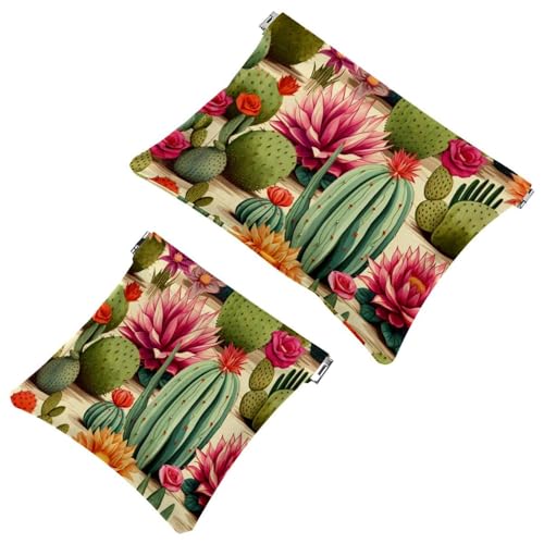 2 x Schrapnellbeutel für Geldbörse, farbiger Kaktus-34, wasserdichte Make-up-Tasche, tragbare Tasche für Frauen, Geschenke, Mehrfarbig 05, A：7.1x5.8in/18x14.8cm，B:4.7x4.5in/12x11.5cm von Generic