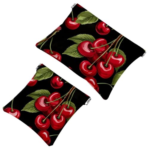 2 x Schrapnellbeutel für Geldbörse, grünes Blatt Kirsch-1684, wasserdichte Make-up-Tasche, tragbare Tasche für Damen, Geschenke, Mehrfarbig 03, A：7.1x5.8in/18x14.8cm，B:4.7x4.5in/12x11.5cm von Generic