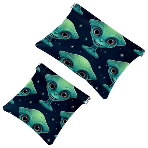 2 x Schrapnellbeutel für Geldbörse, niedliches grünes Alien-1, wasserdichte Make-up-Tasche, tragbare Tasche für Frauen, Geschenke, Mehrfarbig 10, A：7.1x5.8in/18x14.8cm，B:4.7x4.5in/12x11.5cm von Generic