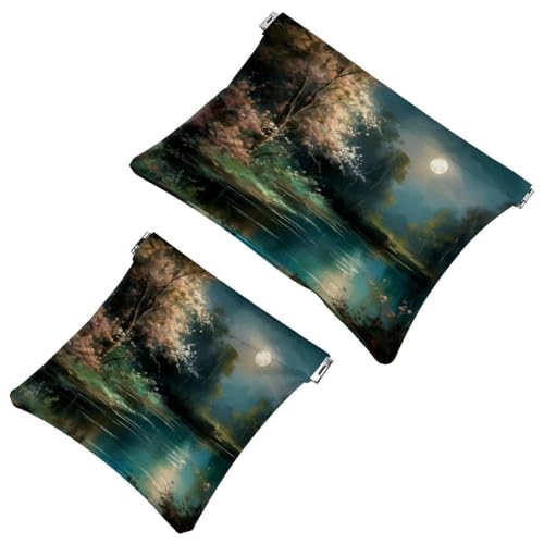 2 x Schrapnellbeutel für Geldbörse, schöne Landschaft unter dem Mond, wasserdichte Make-up-Tasche, tragbare Tasche für Frauen, Geschenke von Generic
