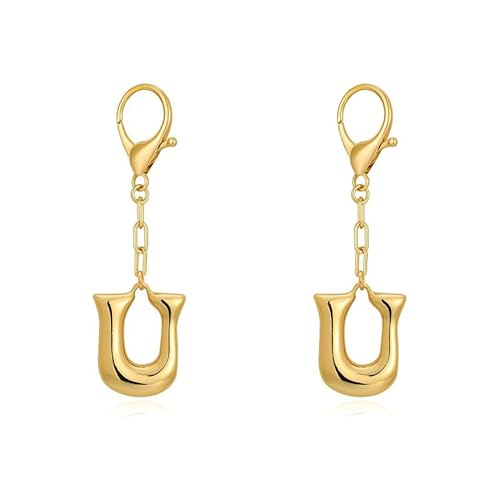 2 x goldene Blasen-Schlüsselanhänger für Damen, Initialenanhänger, modischer Alphabet-Schlüsselanhänger, Geschenk, U, 1.5ins von Generic